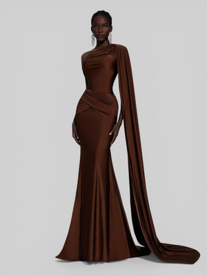 Vestido de Festa Longo com Capa e Fivela Elegante Pamela