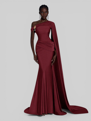 Vestido de Festa Longo com Capa e Fivela Elegante Pamela