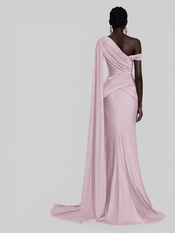 Vestido de Festa Longo com Capa e Fivela Elegante Pamela