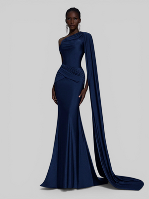 Vestido de Festa Longo com Capa e Fivela Elegante Pamela