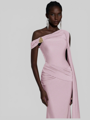 Vestido de Festa Longo com Capa e Fivela Elegante Pamela