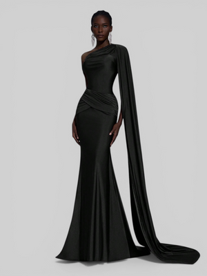 Vestido de Festa Longo com Capa e Fivela Elegante Pamela