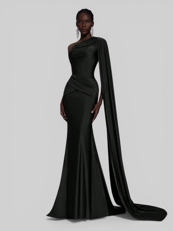 Vestido de Festa Longo com Capa e Fivela Elegante Pamela