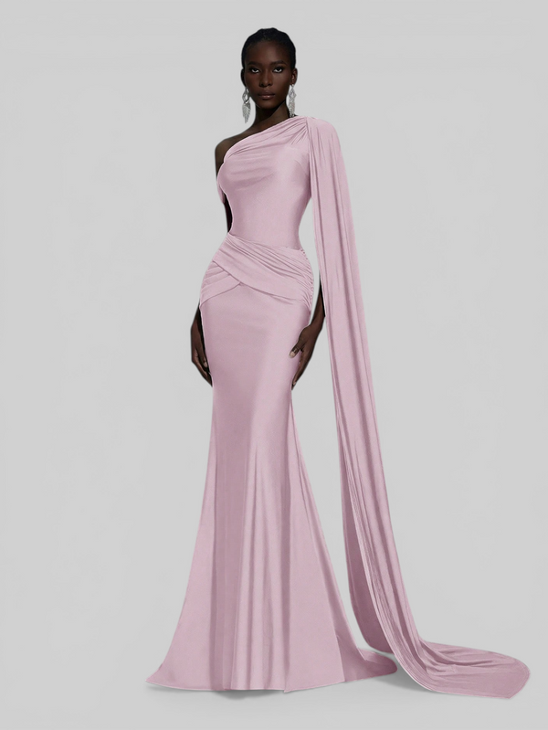 Vestido de Festa Longo com Capa e Fivela Elegante Pamela