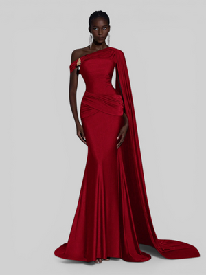 Vestido de Festa Longo com Capa e Fivela Elegante Pamela