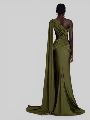 Vestido de Festa Longo com Capa e Fivela Elegante Pamela