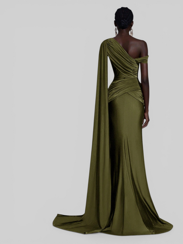 Vestido de Festa Longo com Capa e Fivela Elegante Pamela