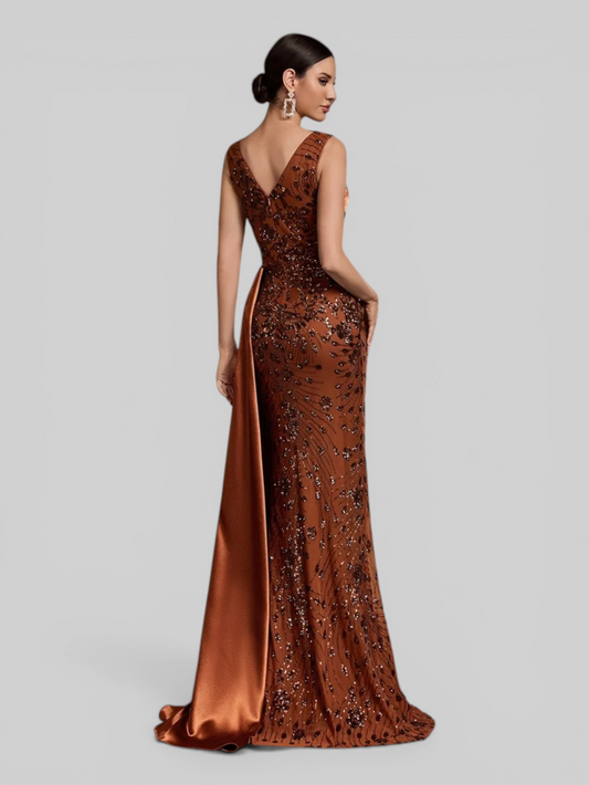 Vestido de Festa Longo em Paetê com cauda dupla Magnata