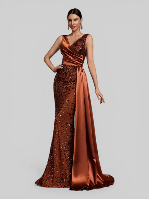 Vestido de Festa Longo em Paetê com cauda dupla Magnata