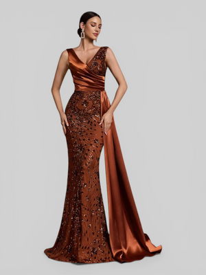 Vestido de Festa Longo em Paetê com cauda dupla Magnata