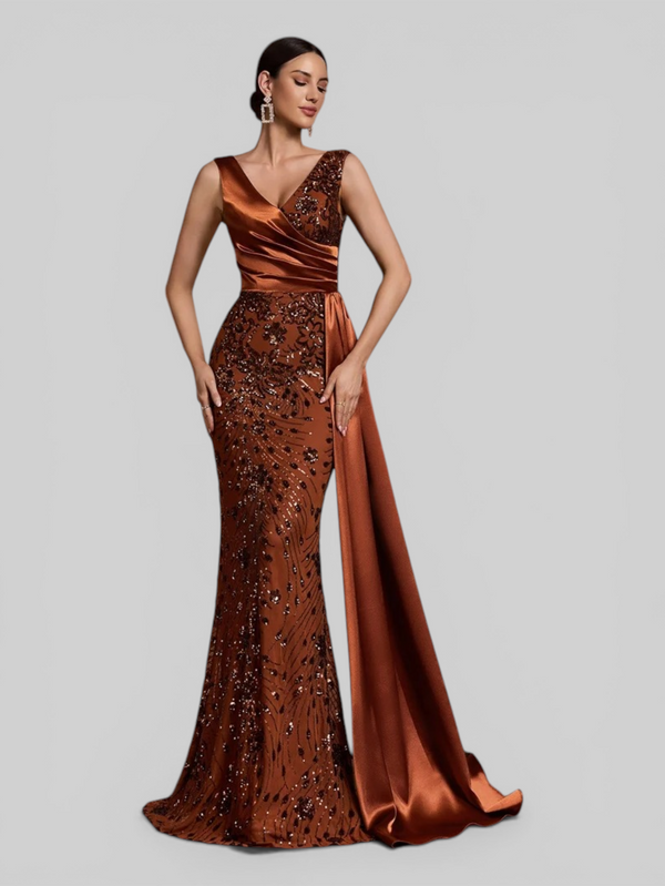 Vestido de Festa Longo em Paetê com cauda dupla Magnata