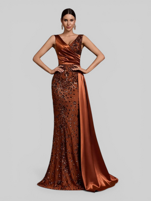 Vestido de Festa Longo em Paetê com cauda dupla Magnata