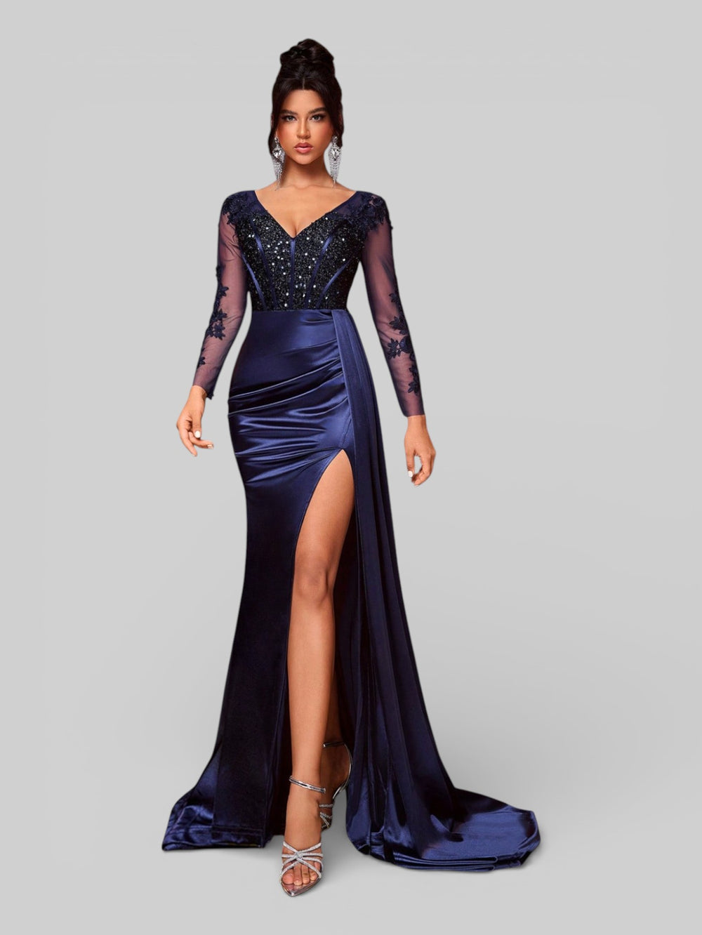 Vestido de Festa Luxo Bordado com Apliques Lancaster