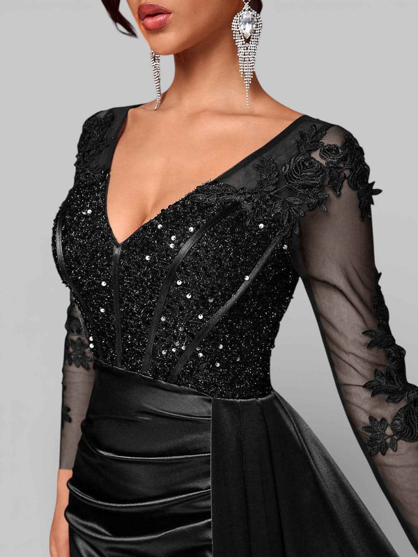 Vestido de Festa Luxo Bordado com Apliques Lancaster