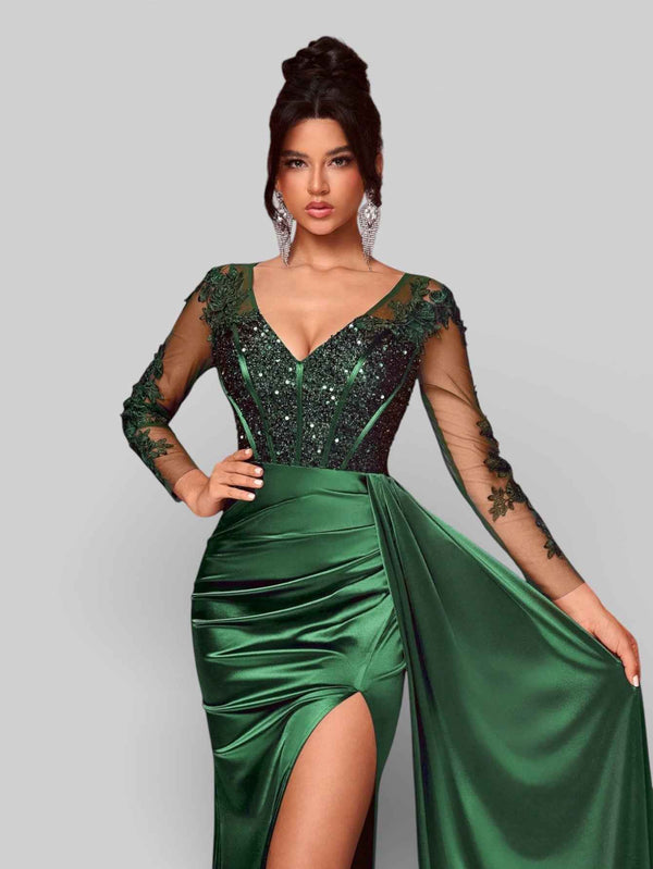 Vestido de Festa Luxo Bordado com Apliques Lancaster