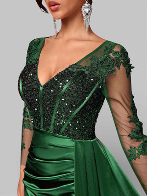 Vestido de Festa Luxo Bordado com Apliques Lancaster