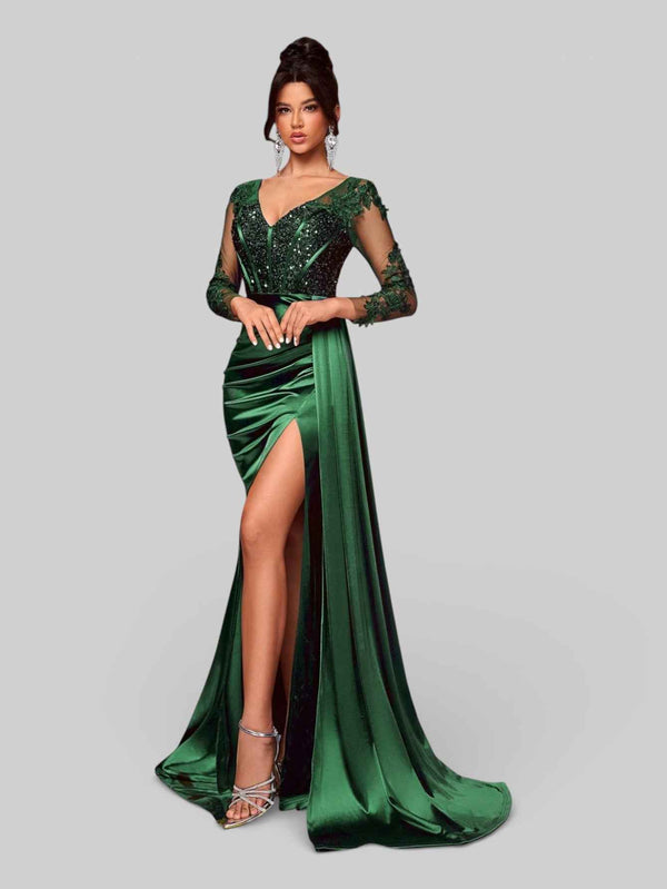 Vestido de Festa Luxo Bordado com Apliques Lancaster