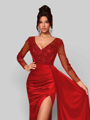 Vestido de Festa Luxo Bordado com Apliques Lancaster