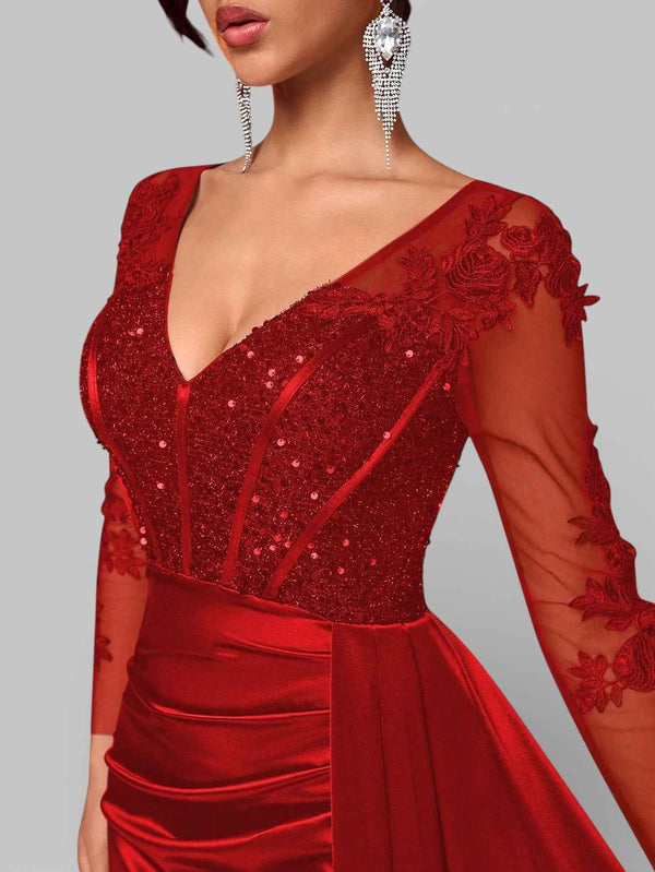 Vestido de Festa Luxo Bordado com Apliques Lancaster
