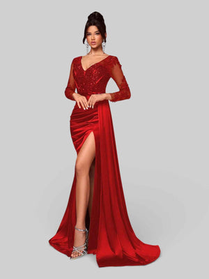 Vestido de Festa Luxo Bordado com Apliques Lancaster