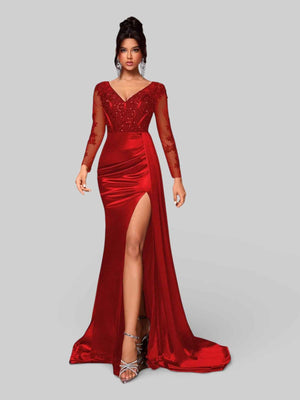 Vestido de Festa Luxo Bordado com Apliques Lancaster