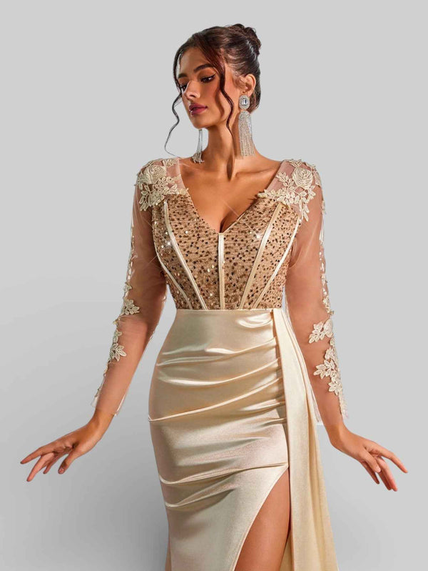 Vestido de Festa Luxo Bordado com Apliques Lancaster