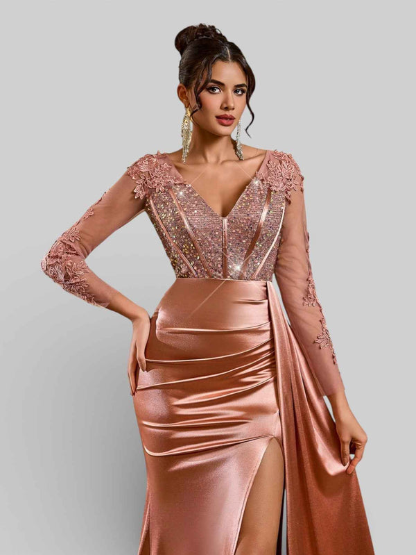 Vestido de Festa Luxo Bordado com Apliques Lancaster