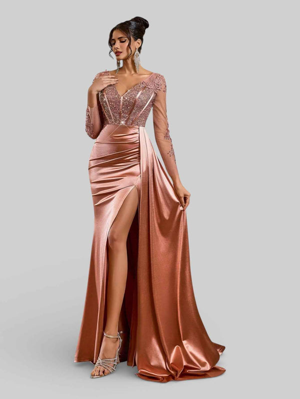 Vestido de Festa Luxo Bordado com Apliques Lancaster