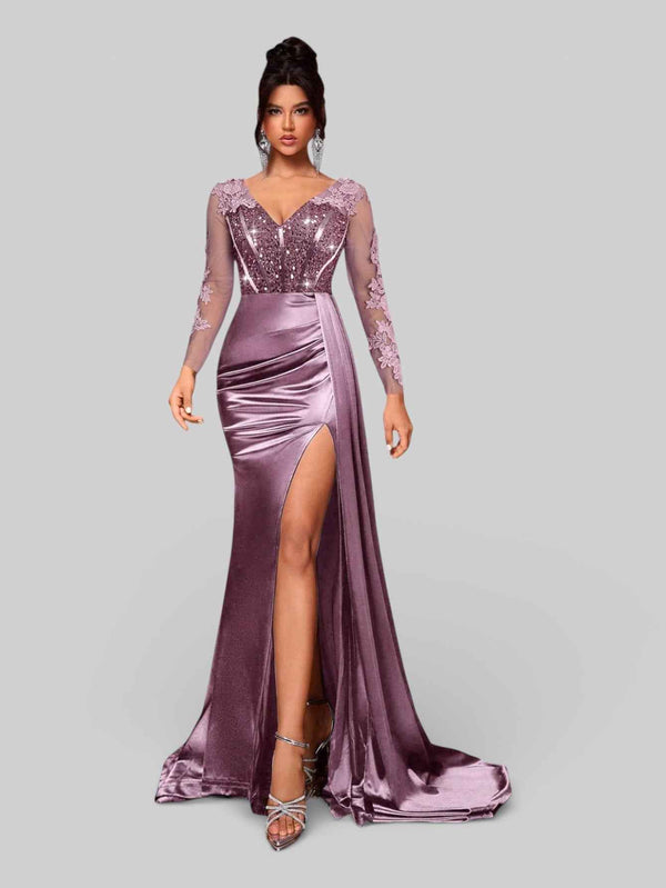 Vestido de Festa Luxo Bordado com Apliques Lancaster