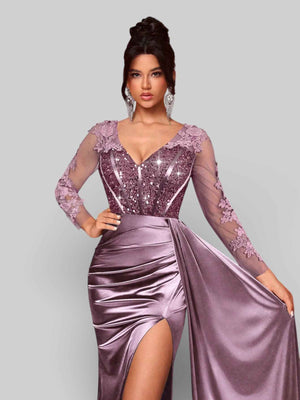 Vestido de Festa Luxo Bordado com Apliques Lancaster