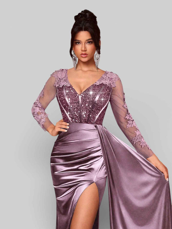 Vestido de Festa Luxo Bordado com Apliques Lancaster