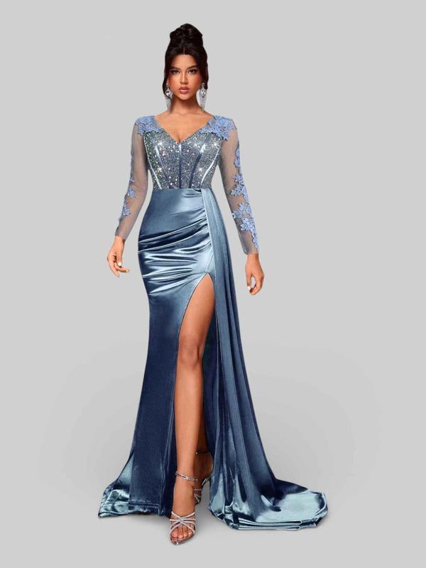 Vestido de Festa Luxo Bordado com Apliques Lancaster