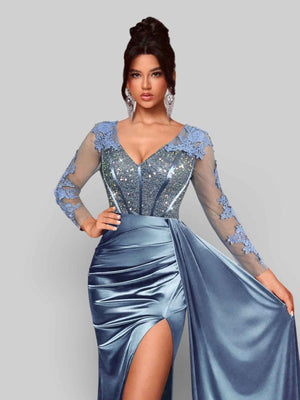 Vestido de Festa Luxo Bordado com Apliques Lancaster