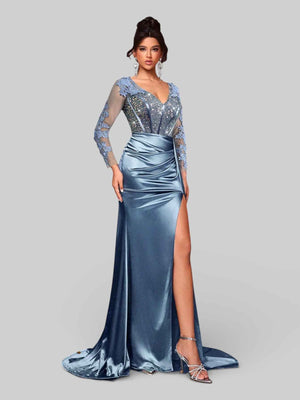Vestido de Festa Luxo Bordado com Apliques Lancaster