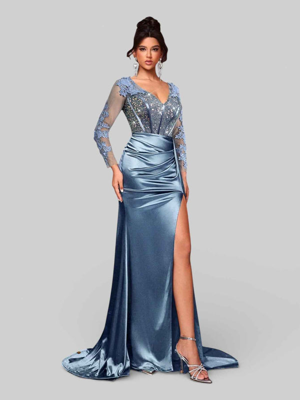 Vestido de Festa Luxo Bordado com Apliques Lancaster