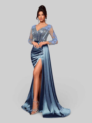 Vestido de Festa Luxo Bordado com Apliques Lancaster