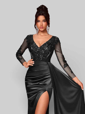 Vestido de Festa Luxo Bordado com Apliques Lancaster