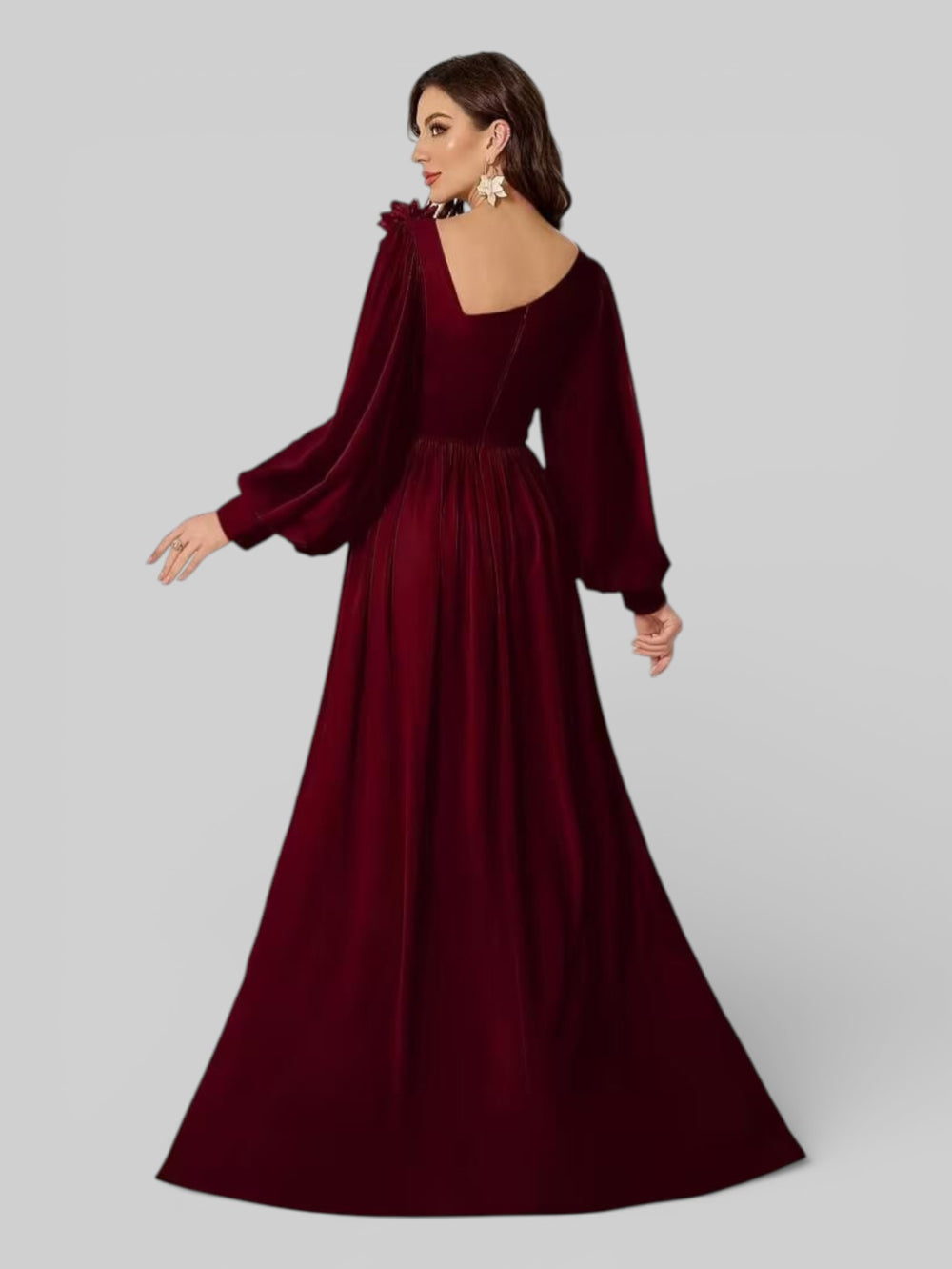 Vestido de Festa Manga Longa Aurora Flowers Assimétrico