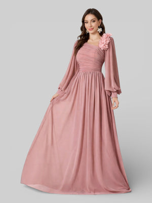 Vestido de Festa Manga Longa Aurora Flowers Assimétrico - Aurea Dress