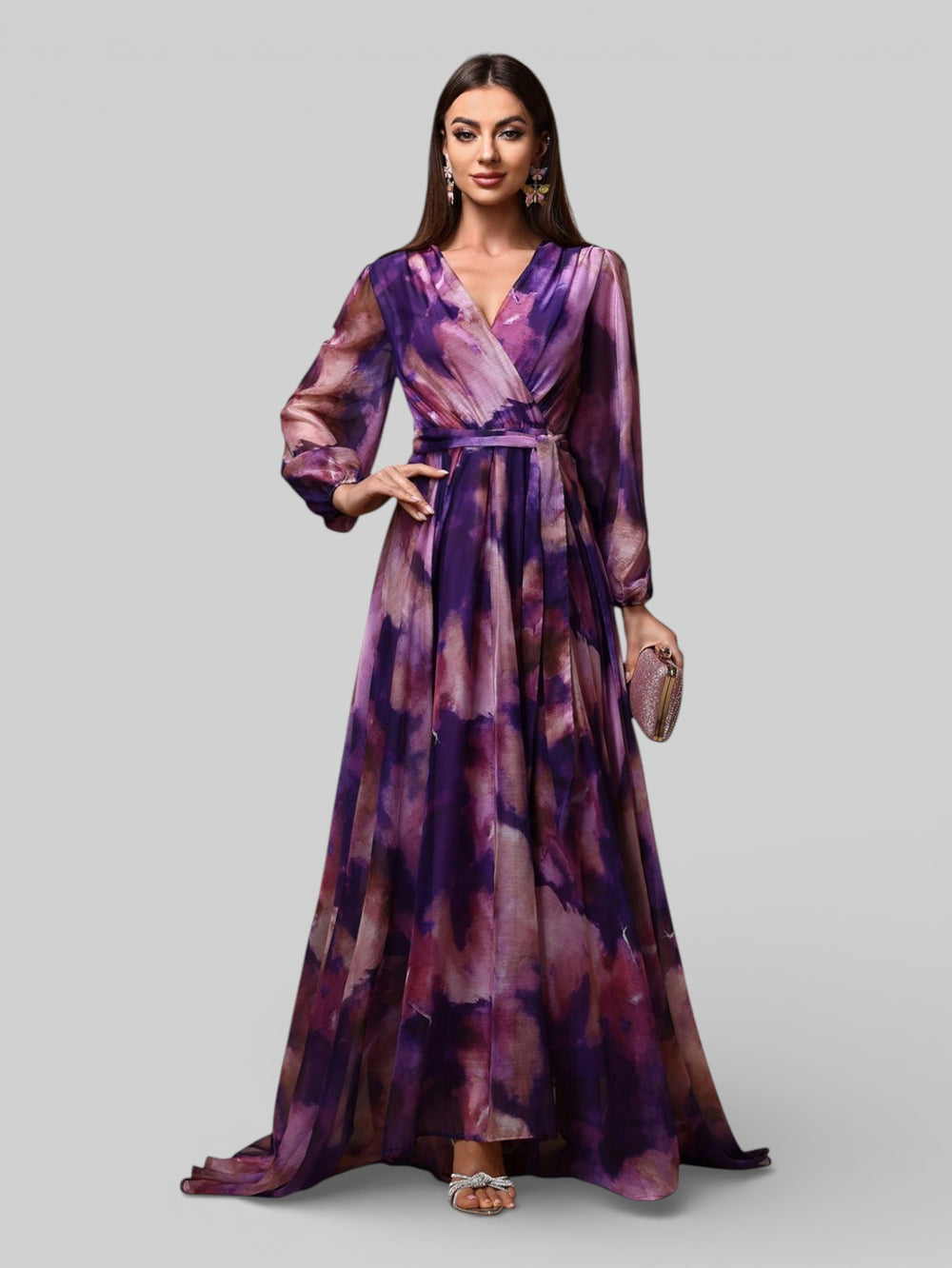 Vestido de Festa Manga Longa Estampado Tamara