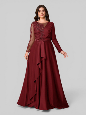 Vestido de Festa Manga Longa Plus Size Bordado Samira