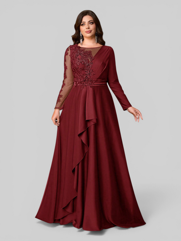 Vestido de Festa Manga Longa Plus Size Bordado Samira