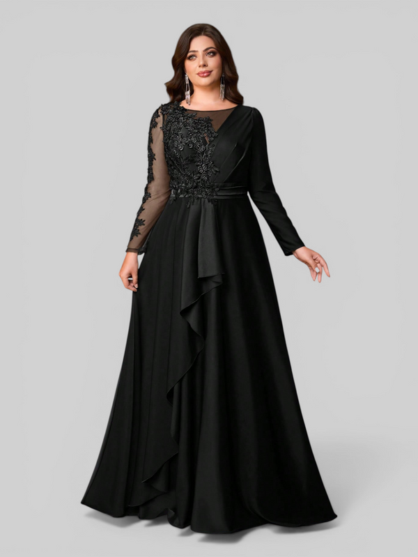 Vestido de Festa Manga Longa Plus Size Bordado Samira