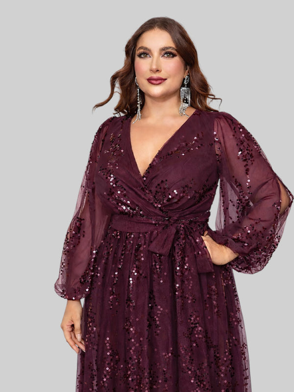 Vestido de Festa Manga Longa Plus Size Lantejoulas - Aurea Dress