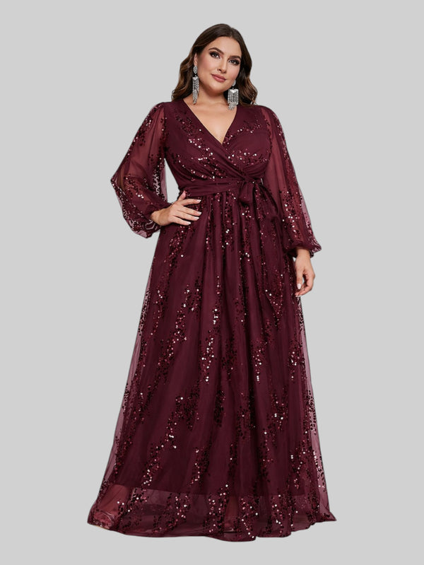 Vestido de Festa Manga Longa Plus Size Lantejoulas - Aurea Dress