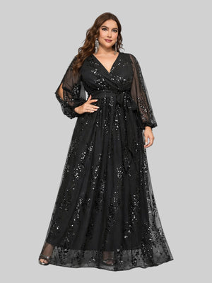 Vestido de Festa Manga Longa Plus Size Lantejoulas - Aurea Dress
