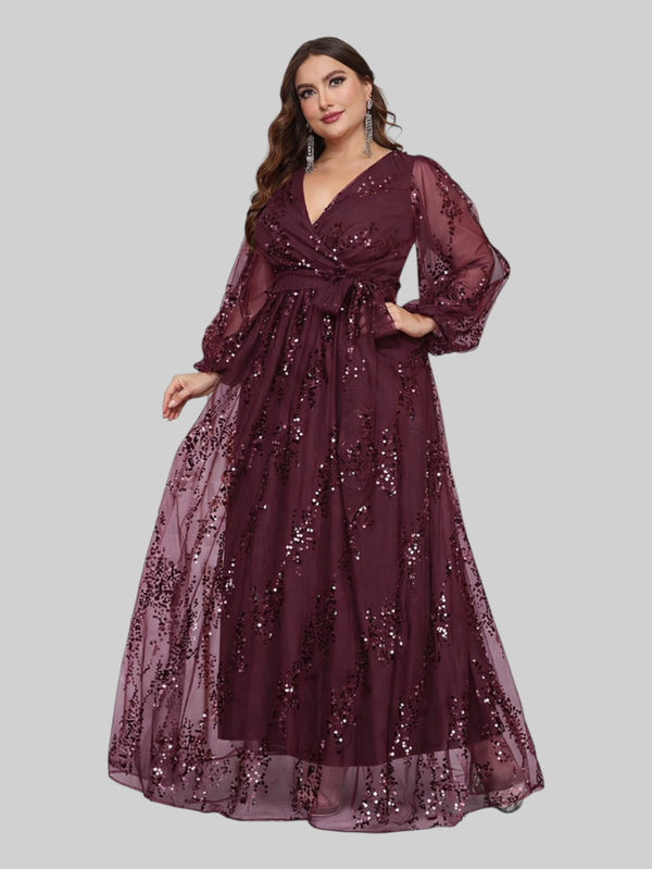 Vestido de Festa Manga Longa Plus Size Lantejoulas - Aurea Dress