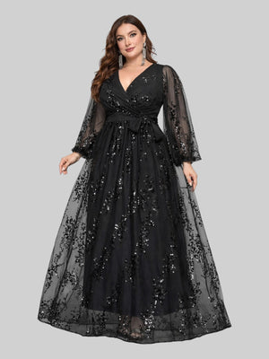 Vestido de Festa Manga Longa Plus Size Lantejoulas - Aurea Dress