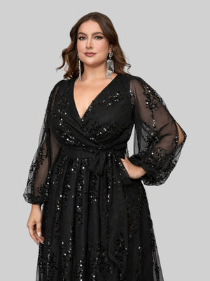 Vestido de Festa Manga Longa Plus Size Lantejoulas - Aurea Dress