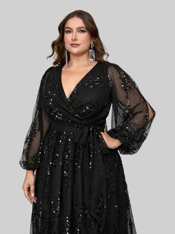 Vestido de Festa Manga Longa Plus Size Lantejoulas - Aurea Dress